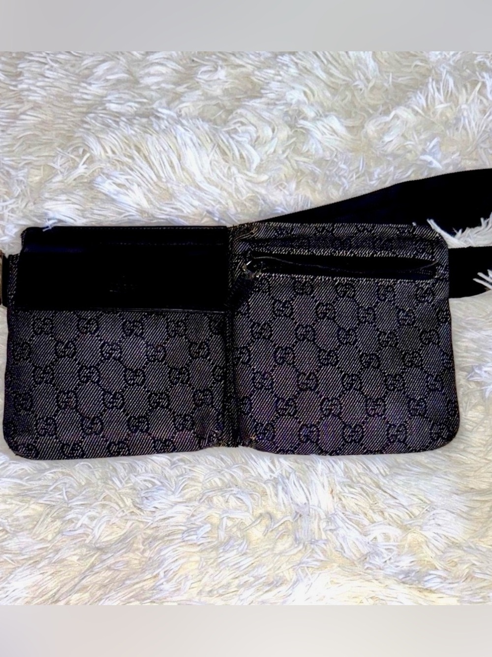 GUCCI Black and Charcoal Gray Monogram Belt Bag